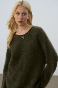 Beige Wool Crew Neck Pullover for Women