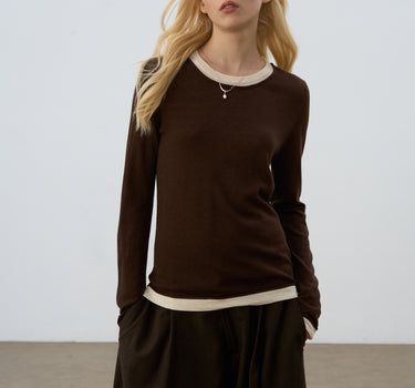 Vintage Color-Block Long-Sleeve Knit Sweater