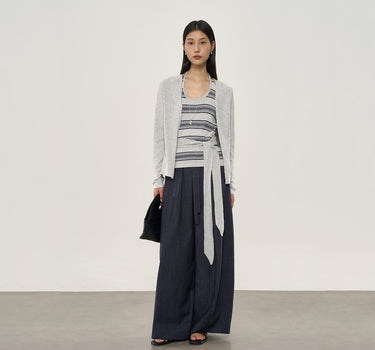 French Cardigan Striped Tank Two-Piece Set