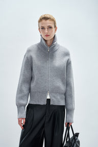 Minimalist Double-Zip High-Neck Sweater