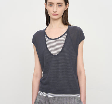 Two-Piece Style Striped Knit Top