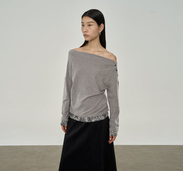 Elegant Patchwork Shoulder-Button Knit
