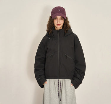 Fleece-Lined Zipper Down Jacket in Black