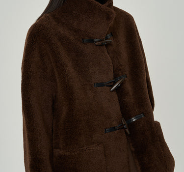 Mid-Length Retro Shearling Coat with Horn Buttons