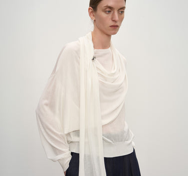 Soft White Tencel V-Neck Sweater