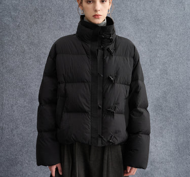 Warm Cropped Down Coat with Horn Buttons