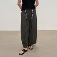 High-Waisted Wide-Leg Pants with Silk Scarf Belt