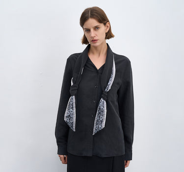 Vintage V-Neck Scarf Shirt for Effortless Elegance
