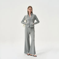 Modern Stand Collar Striped Two-Piece Set