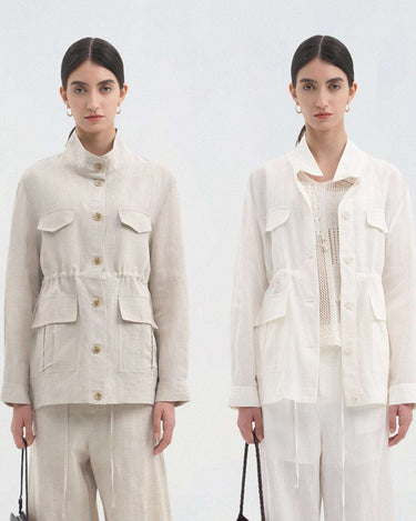 Linen Blend Drawstring Utility Pocket Shirt