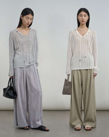 Lightweight Beaded Cable-Knit Sweater