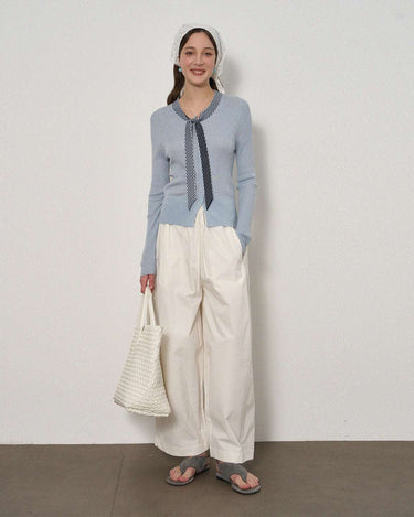 Elastic Waist Curved-Leg Pants