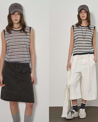 Retro-Inspired Striped Knit Vest for Spring and Summer
