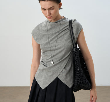 Asymmetrical Knit Sleeveless T-Shirt for Women
