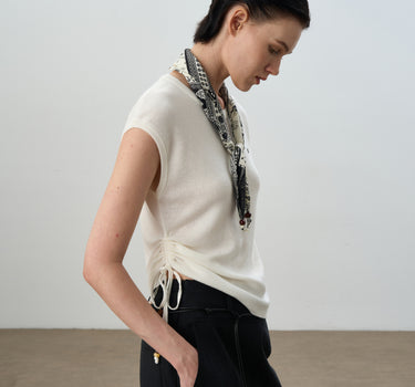 Silk Scarf Sleeveless Knit Top