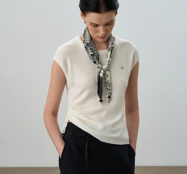 Silk Scarf Sleeveless Knit Top
