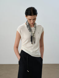 Silk Scarf Sleeveless Knit Top