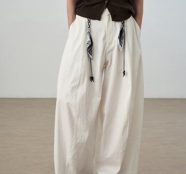 High-Waisted Wide-Leg Pants with Silk Scarf Belt