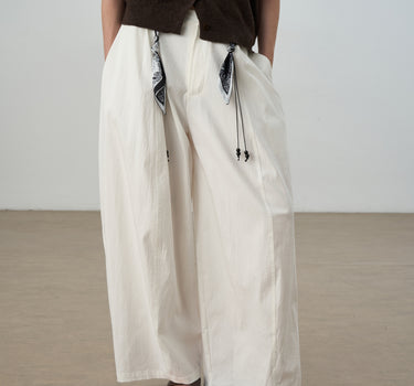 High-Waisted Wide-Leg Pants with Silk Scarf Belt