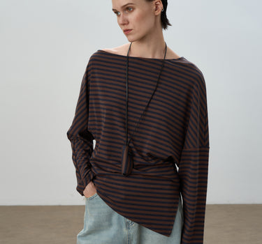Striped Off-the-Shoulder One-Shoulder Top