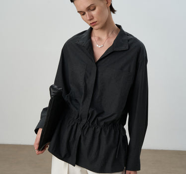 Waist-Defining Mid-Length Shirt with Drawstring