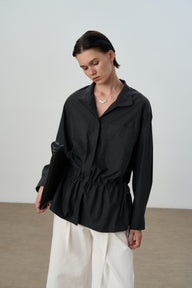 Waist-Defining Mid-Length Shirt with Drawstring