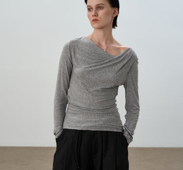 Asymmetric Pleated Long-Sleeve Blouse for Modern Women