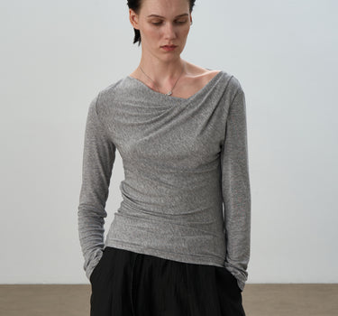 Asymmetric Pleated Long-Sleeve Blouse for Modern Women