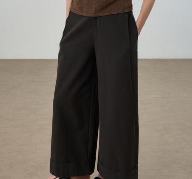 Rolled Hem Wide-Leg Pants for Elongated Elegance