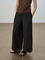 Rolled Hem Wide-Leg Pants for Elongated Elegance