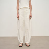 Cotton-Linen Wide-Leg Pants with Curved-Cut Tailoring