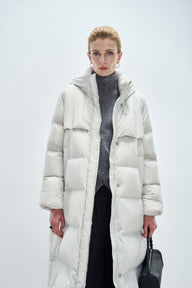 Women’s Long-Length Zipper Hooded Down Coat