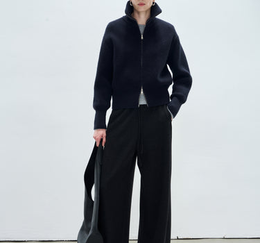 Minimalist Double-Zip High-Neck Sweater
