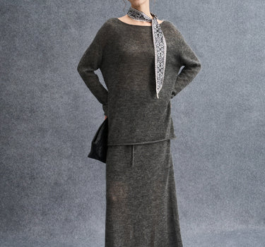 Minimalist Off-Shoulder Knit Top and Skirt