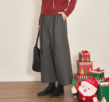 Retro Cropped Wide-Leg Pants with Drawstring