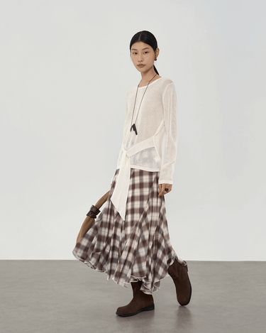 Checkered Asymmetric Drape Skirt