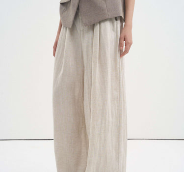 Linen Blend Textured Pleated Wide-Leg Pants