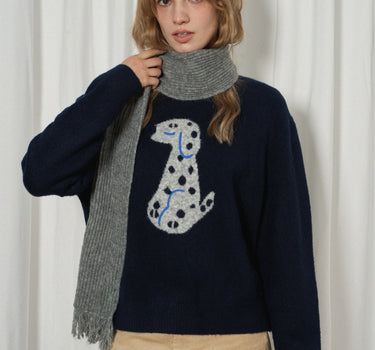 Cute Spotted Dog Graphic Knit Crewneck