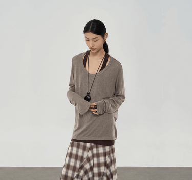 U-Neck Two-Piece T-Shirt Set with Layered Look