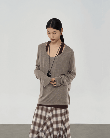 U-Neck Two-Piece T-Shirt Set with Layered Look