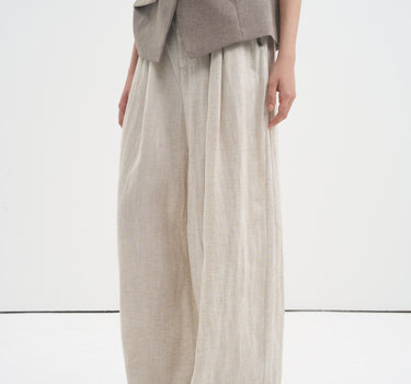 Linen Blend Textured Pleated Wide-Leg Pants