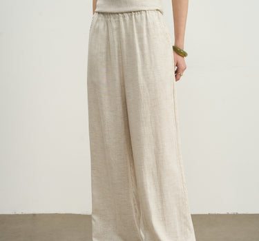 Embroidered Hem Linen Blouse & Pants Set