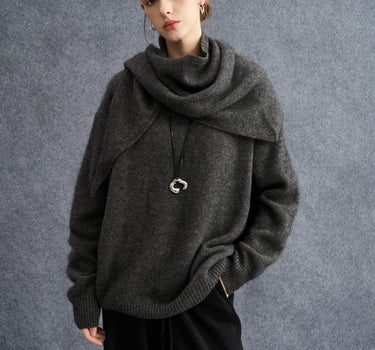 Yak Wool Slouchy Pullover Sweater / Versatile Triangle Scarf