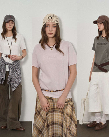 Letter Print T-Shirt with Tonal Embroidery