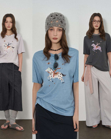 Casual Letter T-Shirt with Whimsical Graphic Print