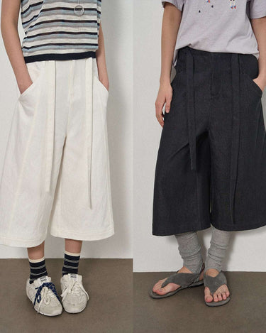Mid-Length Casual Pants with Wide-Leg Fit