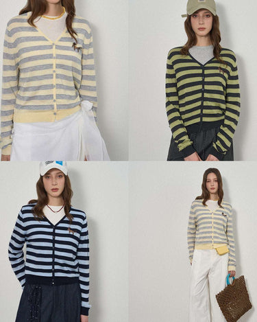 Embroidered Pony Striped Cardigan with Retro Appeal