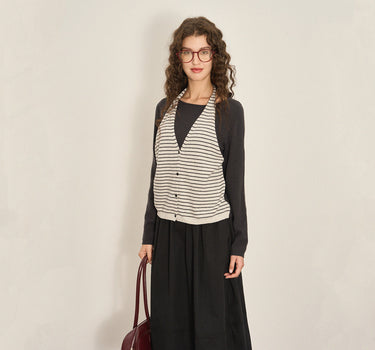 Retro Striped Halter Neck Wool Blend Sweater