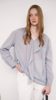 Lightweight Pleated V-Neck Shirt for Women
