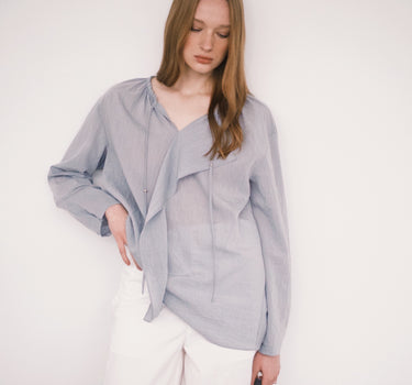 Lightweight Pleated V-Neck Shirt for Women